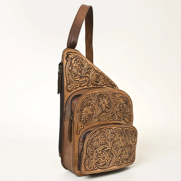 Tooled Leather Cowhide Large Sling Bag