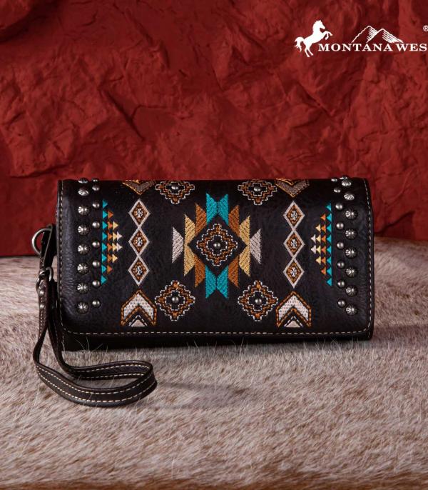 Western Embroidered Aztec Wristlet Wallet