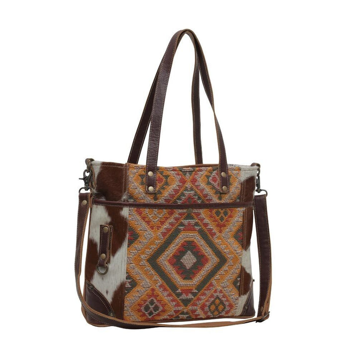 Myra Bag Honor Canvas Rug Tote Bag Handbag with Hairon Trim