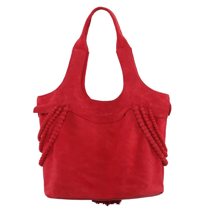 Ruby Red Bohemian Fringed Suede Handbag-Designer Fringed Leather Shoul ...