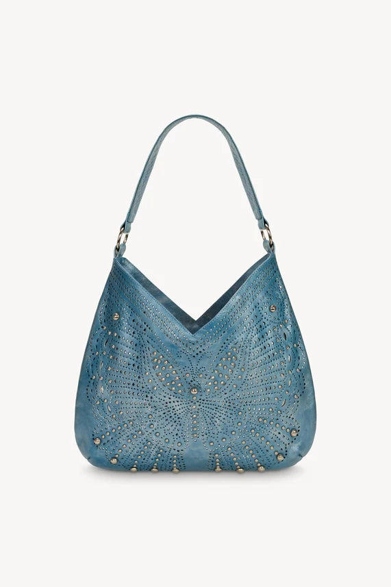 Monarch Cut-Out Hobo Shoulder Bag Denim/Silver