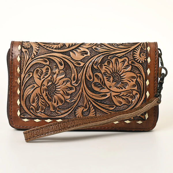 Tooled Leather Wallet Crossbody w/Wristlet