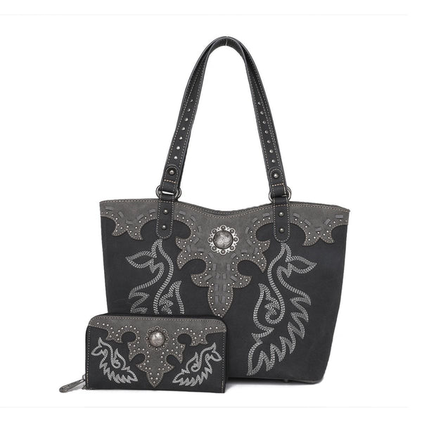 Embroidered Concealed Carry Shoulder Bag Tote