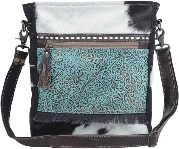 Forest Sky Leather & Canvas Shoulder Bag