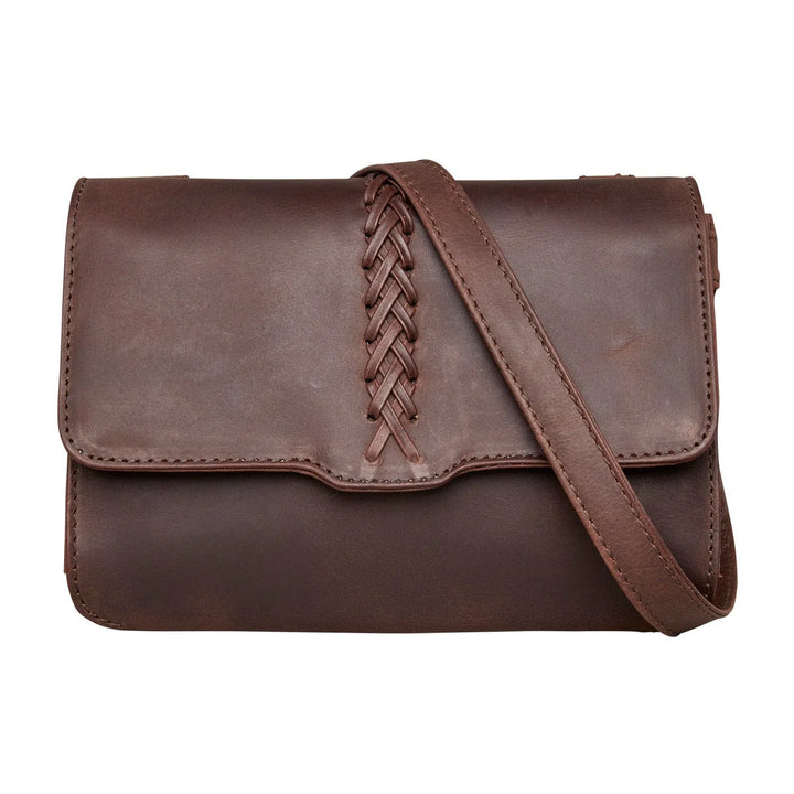Front view of Jolene concealed carry crossbody in Mahogany leather by Lady Conceal