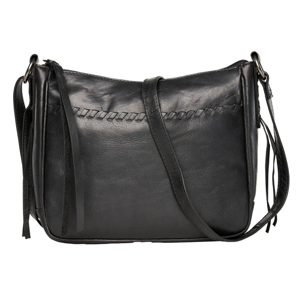 Front view of Callie concealed carry crossbody in black full-grain leather