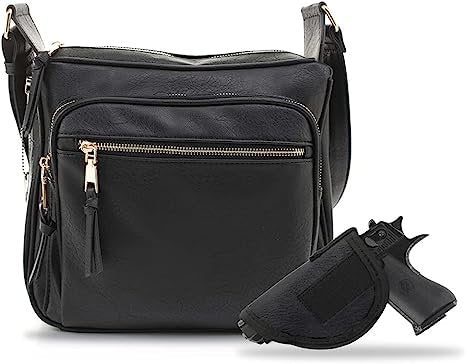 Front of Jessie James Brooklyn Concealed Carry Faux Leather Crossbody Bag – Western Style Black