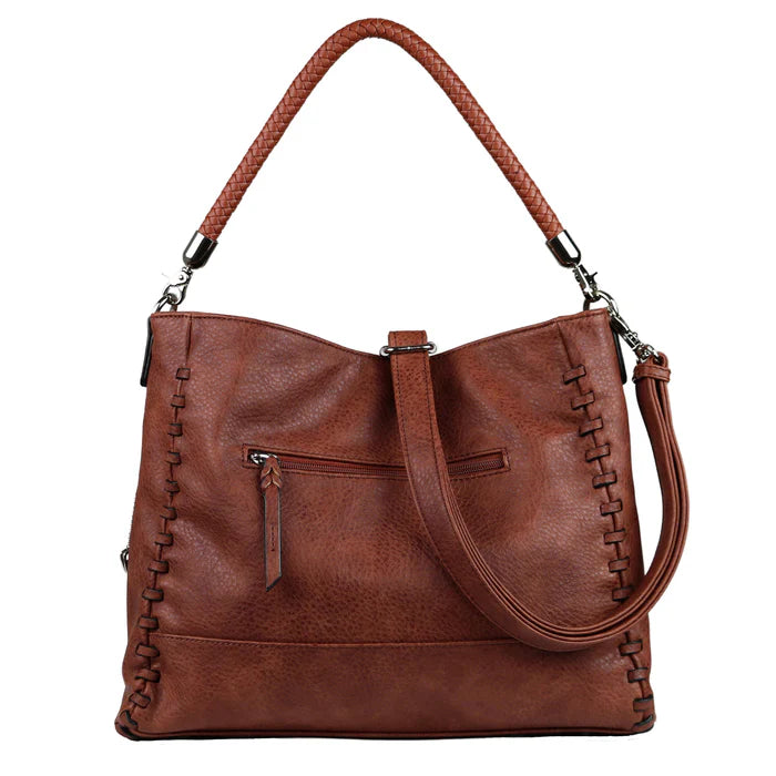 Brown Leather Handbag Lady Conceal with Braided Strap and Crossbody