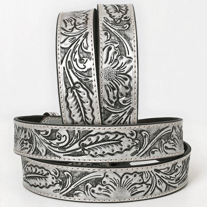 Back view of American Darling Western belt showing full-grain leather back, stitching, and adjustable fit