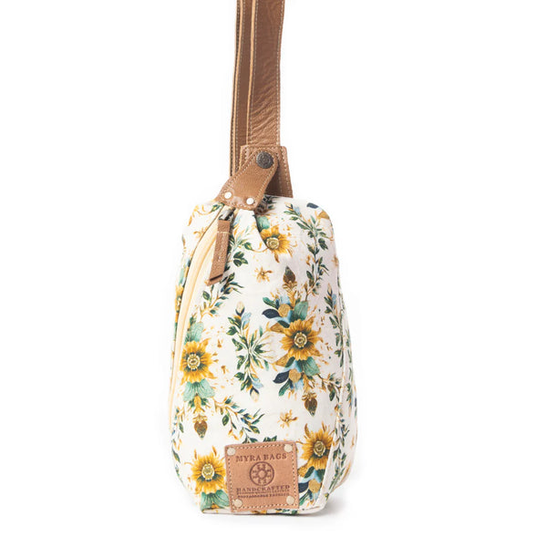 Oasis Blooms Sling Bag – Canvas & Leather Waist Bag