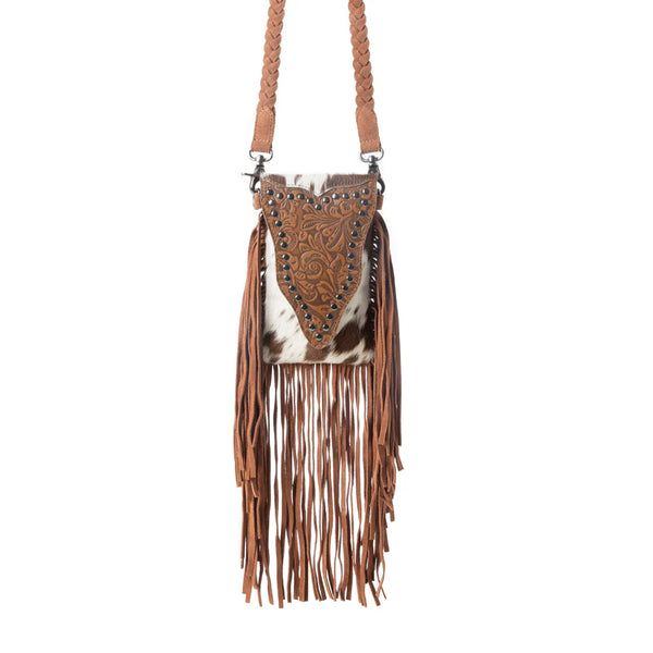 Fringed Hair-On Leather Crossbody Bag-Braided Strap
