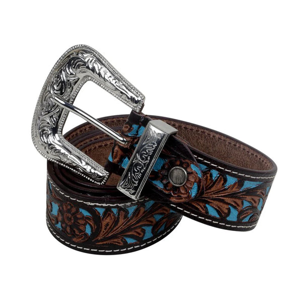 Turquoise Hand-Tooled Leather Belt – Western Accessory