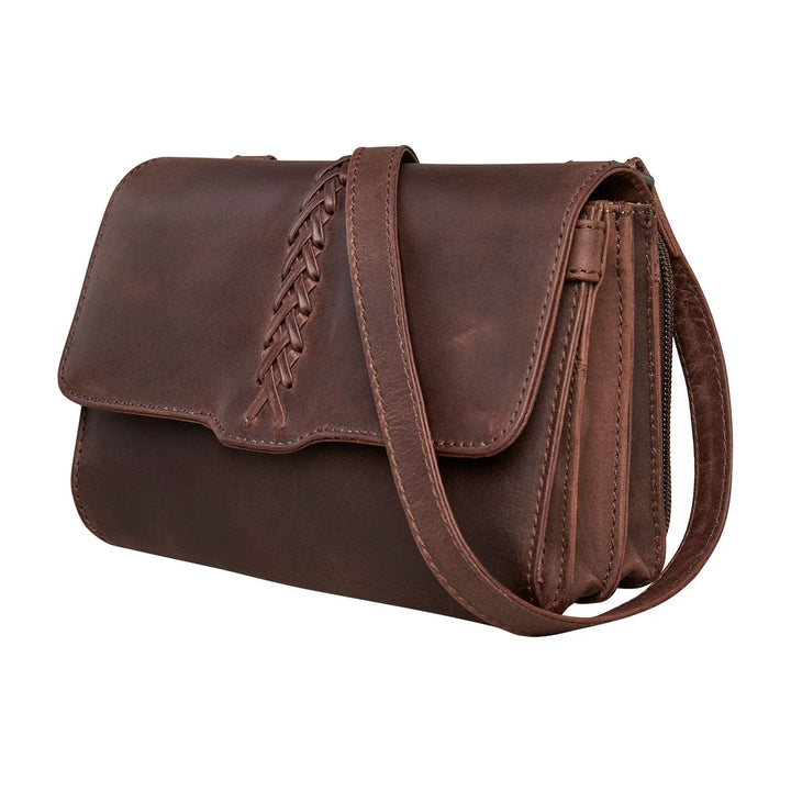 Side view of Jolene Lady Conceal leather crossbody in Mahogany