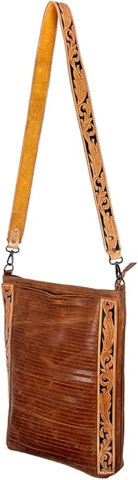 Side view of American Darling ADBG379BR showing bag depth, leather finish, and removable crossbody strap