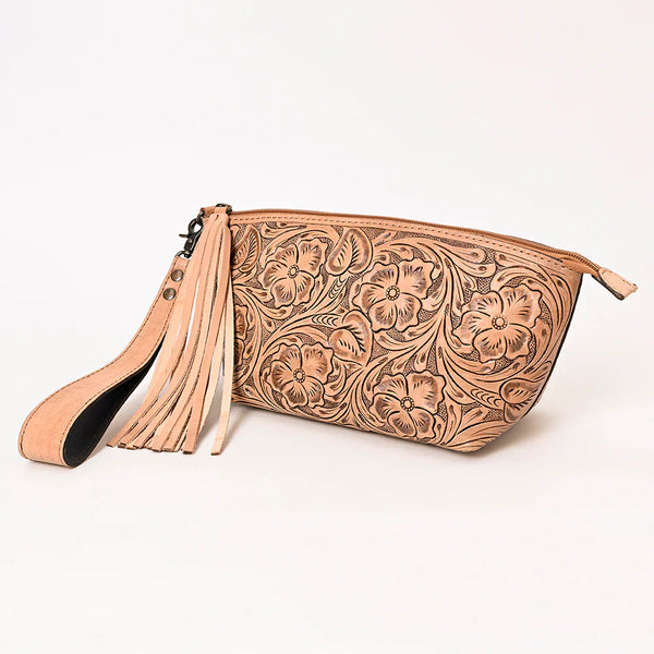 Tooled Leather Wristlet Bag