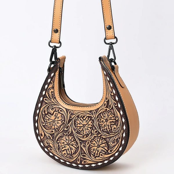 Front view of ADBGZ878 American Darling crossbody bag in genuine leather with hand-tooled floral Western design.