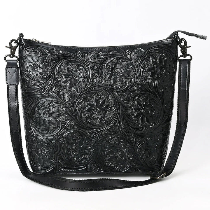 Front view of ADBGZ898A American Darling Western crossbody bag in genuine hand-tooled leather.