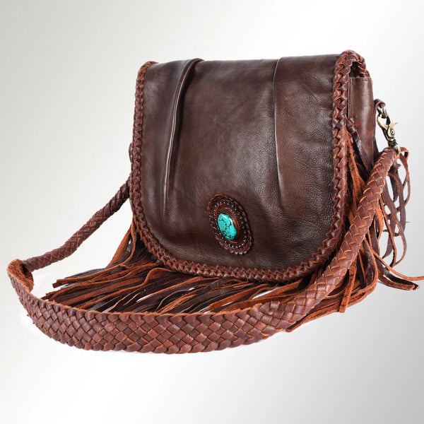 Side view of American Darling ADBGM321 Western leather bag with genuine cowhide and floral tooling