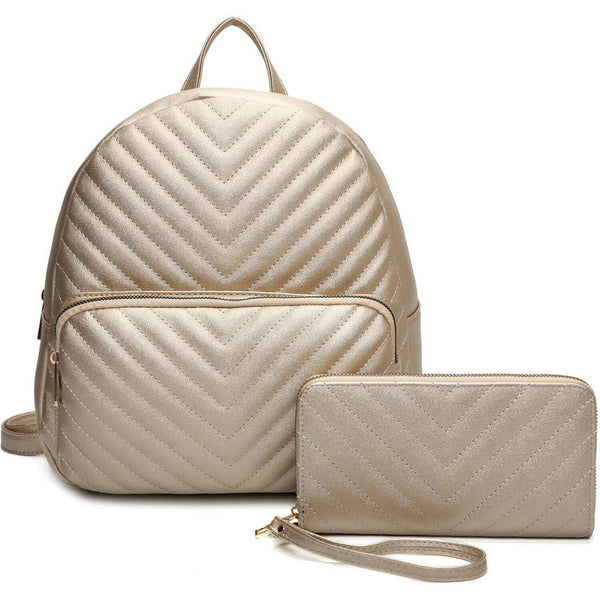 Chevron Quilted Backpack Set with Wallet