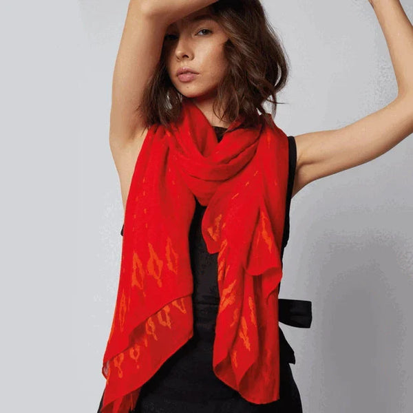 Bamboo Scarf-Vibrant Rio Print Scarf in Red, Fuschia & Orange