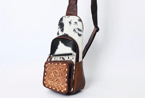 Ladies Tooled Leather Sling Bag