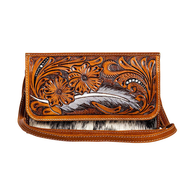 Hand-Tooled Leather Shoulder Bag-Leather Crossbody Clutch