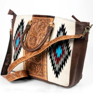 Tooled Leather Handbag Tote-Shoulder Strap