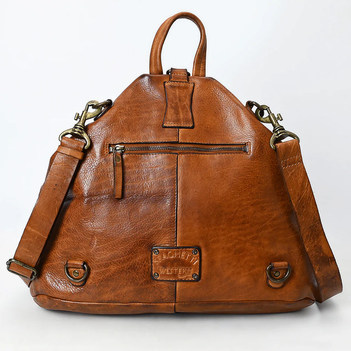 Back of SWC194TAN Western leather crossbody with smooth tan finish and adjustable leather strap.